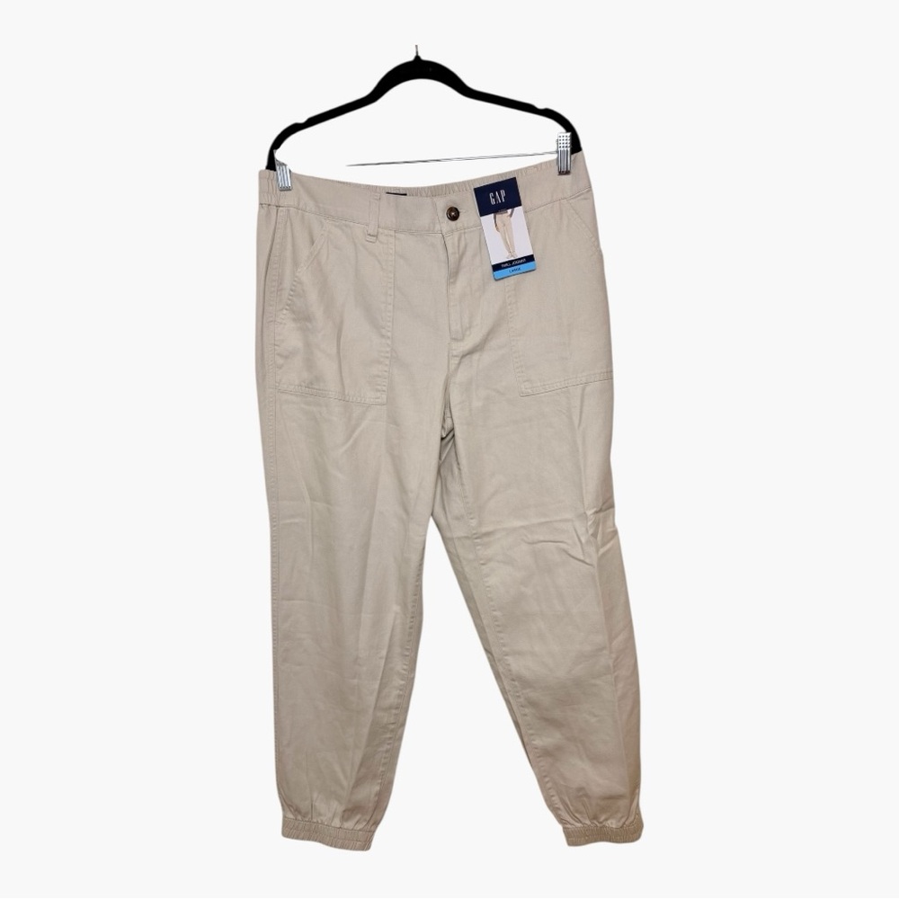 GAP Birch Khaki Tan Twill Jogger Pants Tapered Utility Casual Size Large
